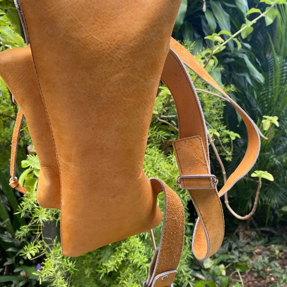 Leather backpack Natural vintage Pocket drawstring pockets school college purse main image 4